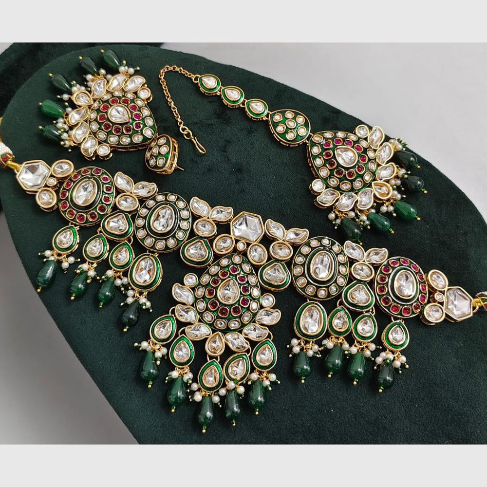Rajwadi Collection Heavy Kundan And Beads Meenakari Choker Necklace Set