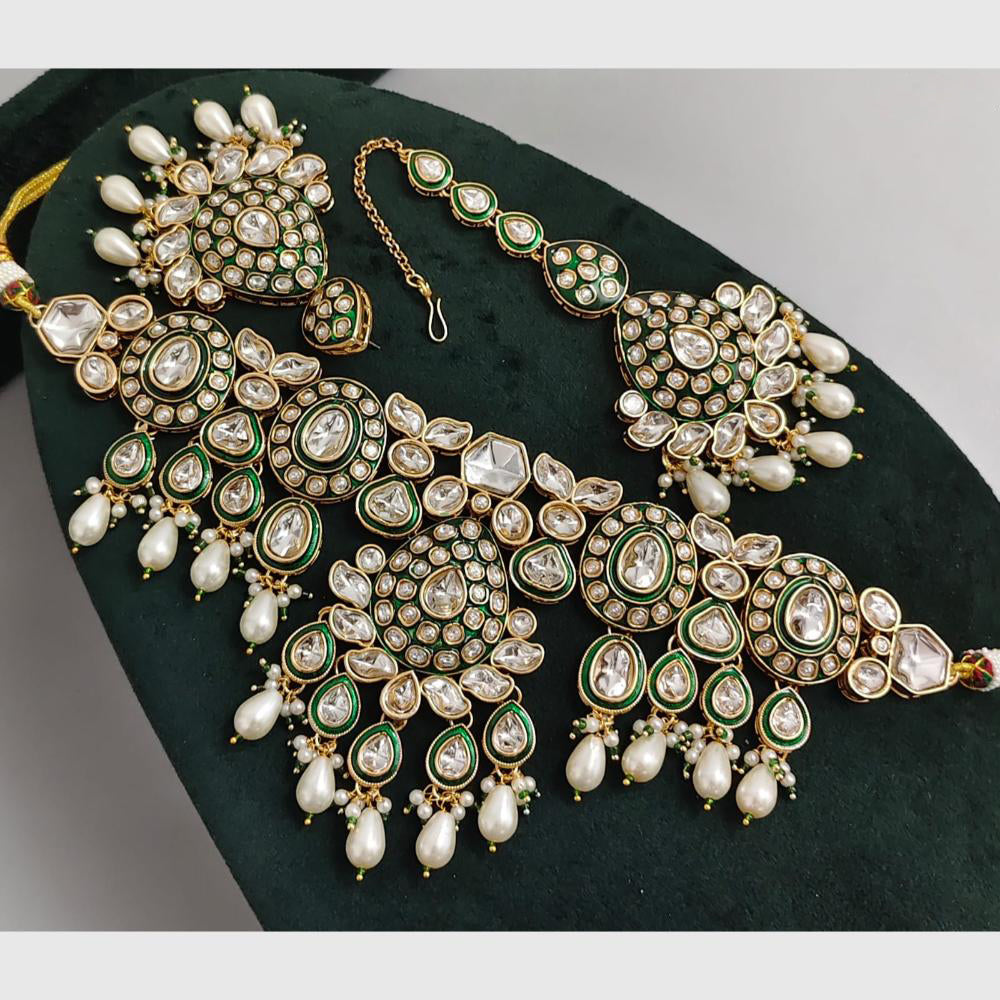 Rajwadi Collection Heavy Kundan And Beads Meenakari Choker Necklace Set