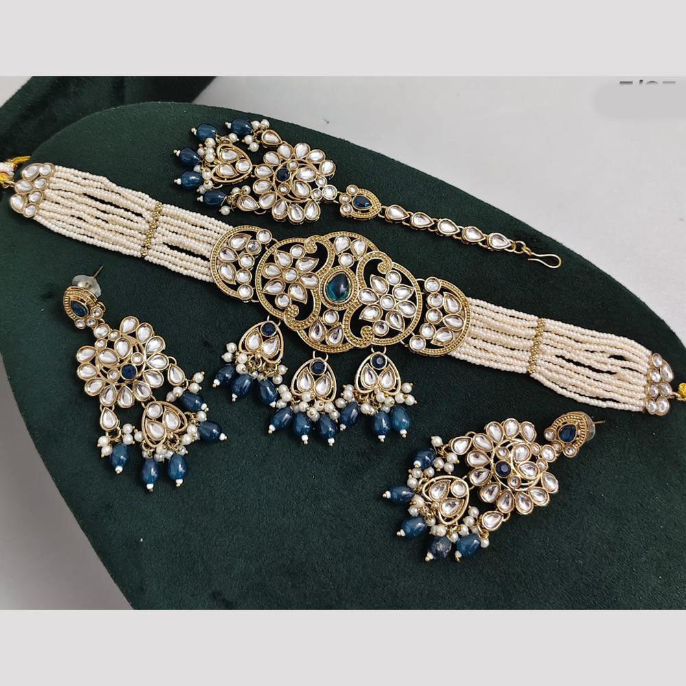 Rajwadi Collection Kundan Pearl And Beads Choker Necklace Set