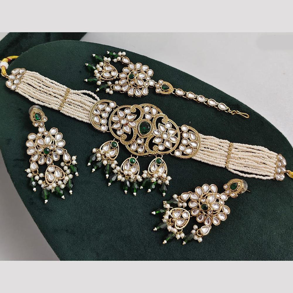 Rajwadi Collection Kundan Pearl And Beads Choker Necklace Set