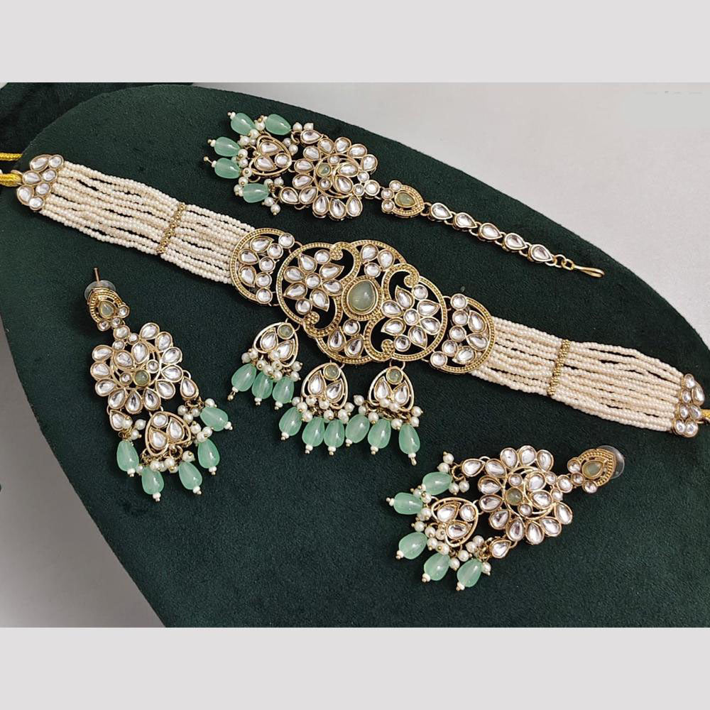 Rajwadi Collection Kundan Pearl And Beads Choker Necklace Set