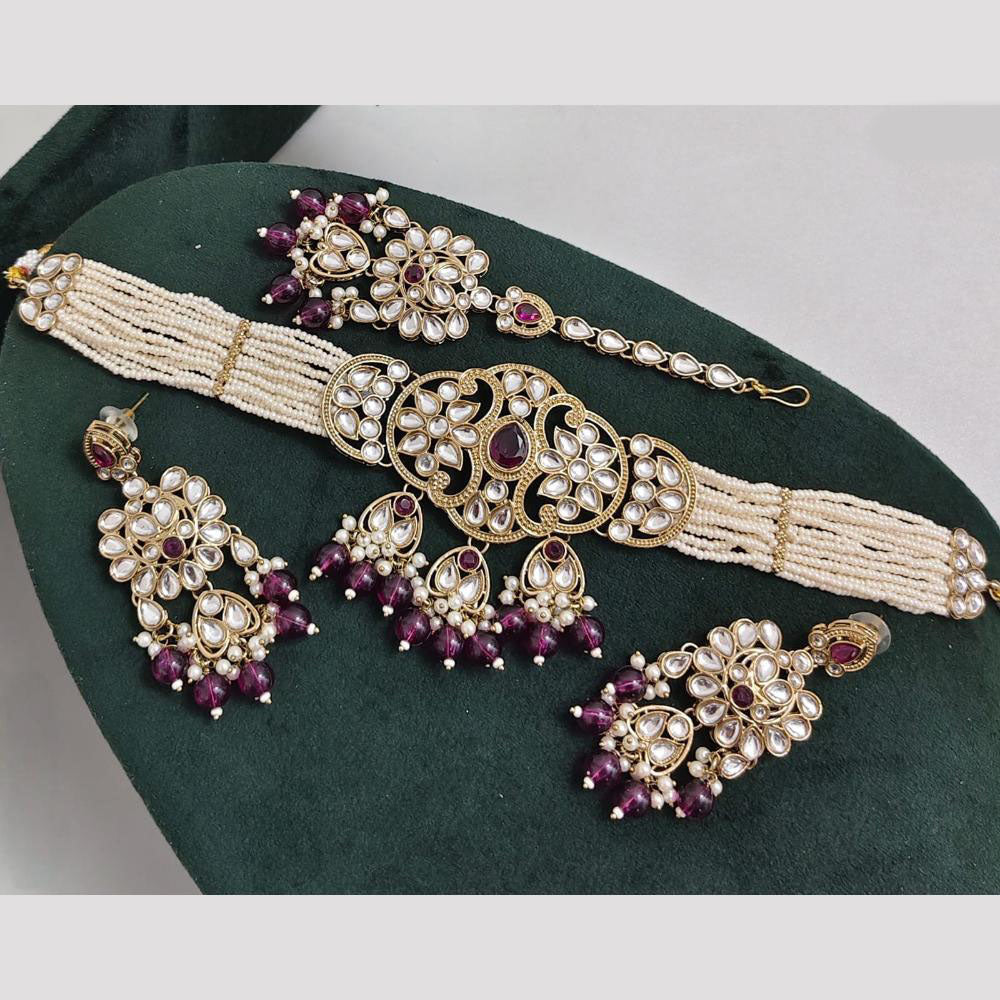 Rajwadi Collection Kundan Pearl And Beads Choker Necklace Set