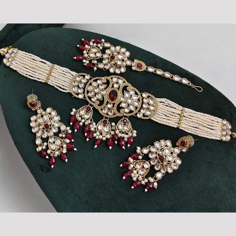 Rajwadi Collection Kundan Pearl And Beads Choker Necklace Set