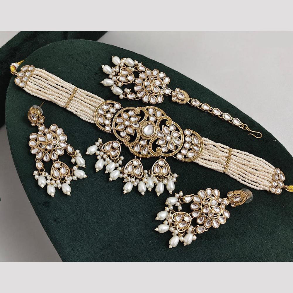 Rajwadi Collection Kundan Pearl And Beads Choker Necklace Set