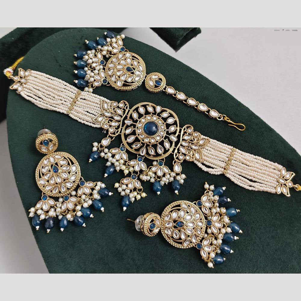 Rajwadi Collection Kundan Pearl And Beads Choker Necklace Set
