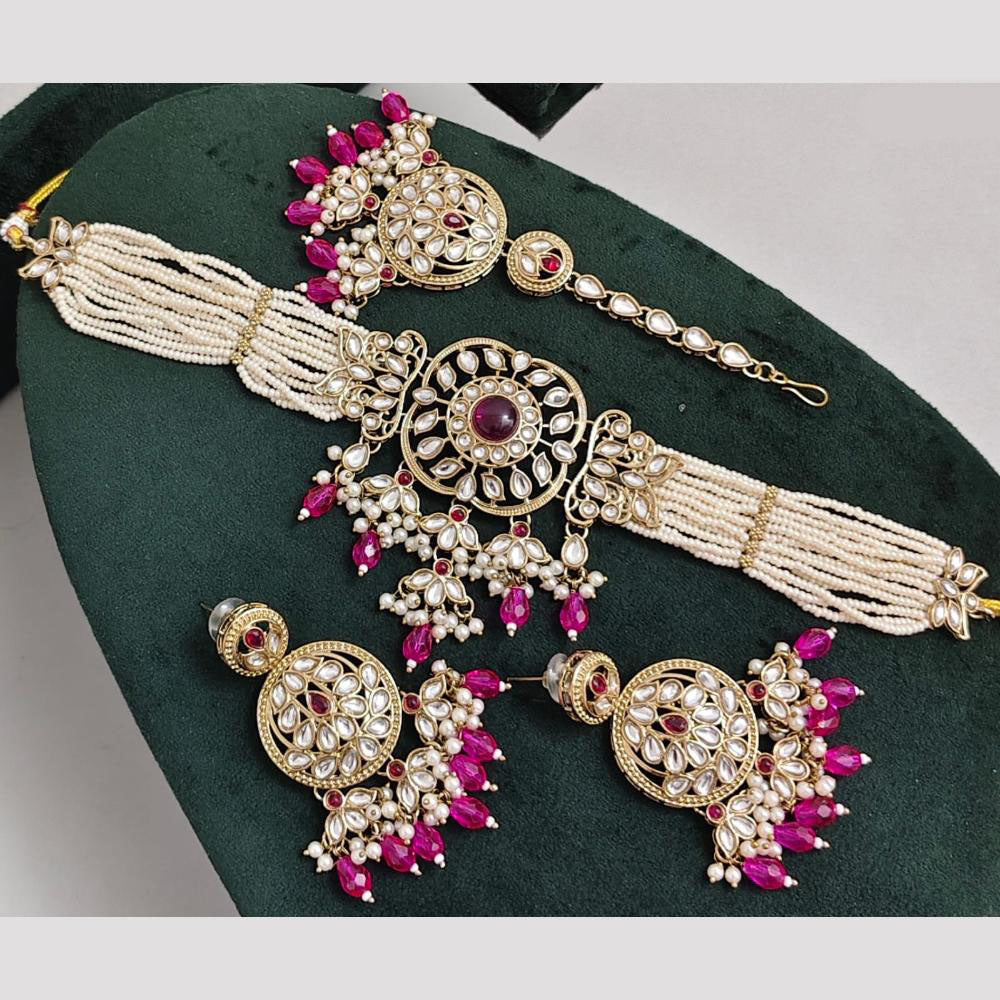 Rajwadi Collection Kundan Pearl And Beads Choker Necklace Set