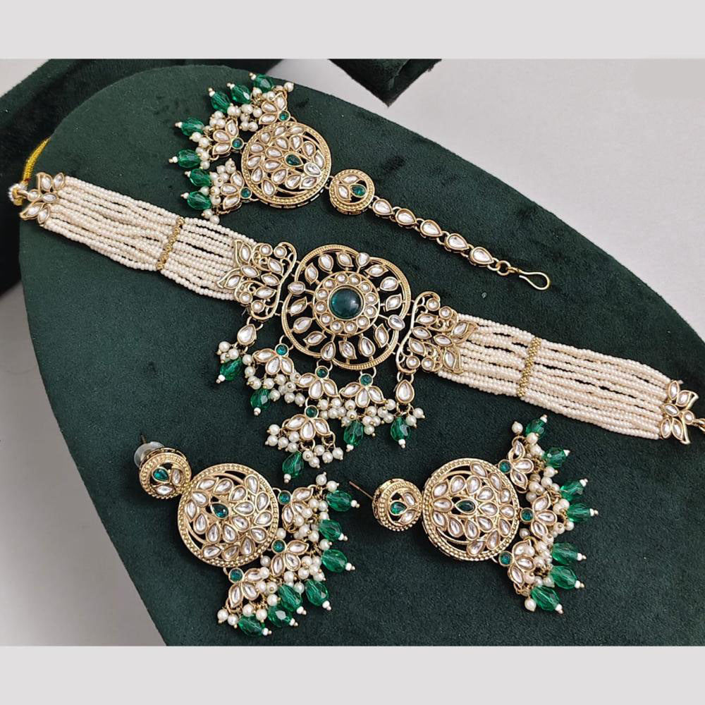 Rajwadi Collection Kundan Pearl And Beads Choker Necklace Set