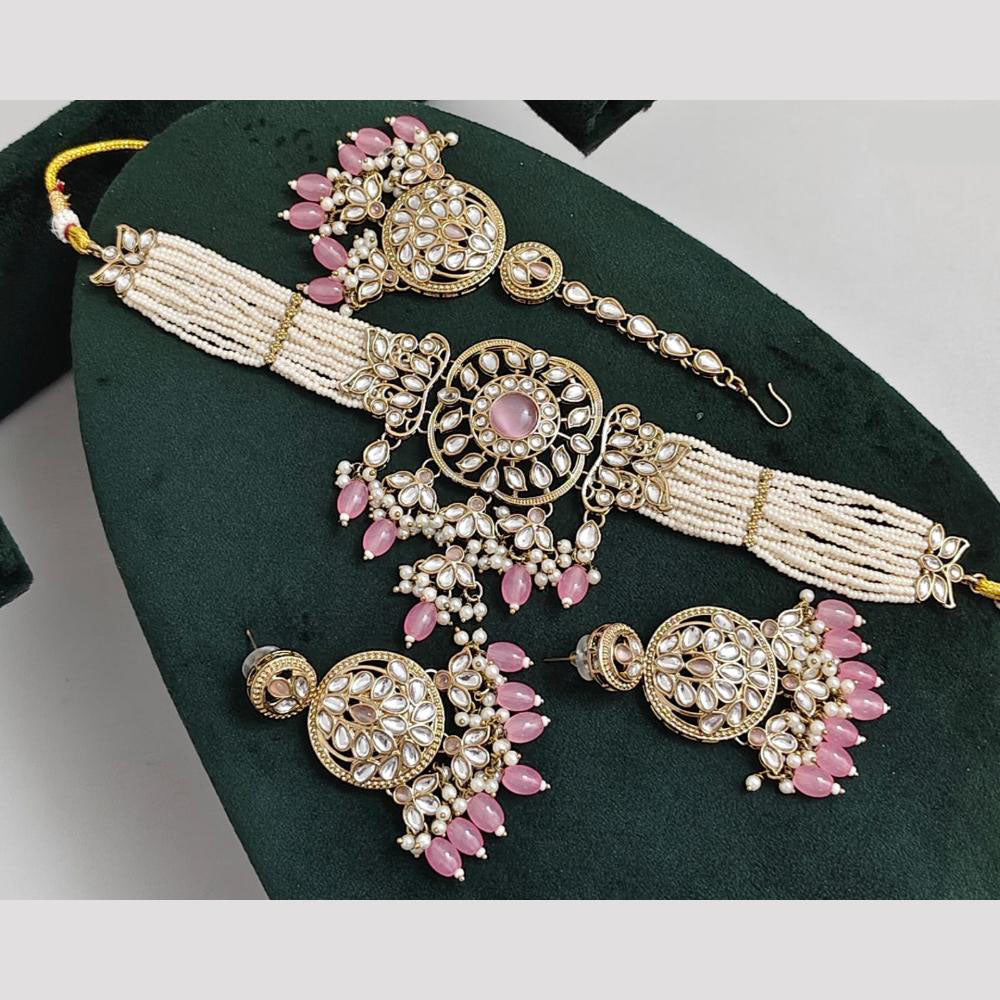Rajwadi Collection Kundan Pearl And Beads Choker Necklace Set