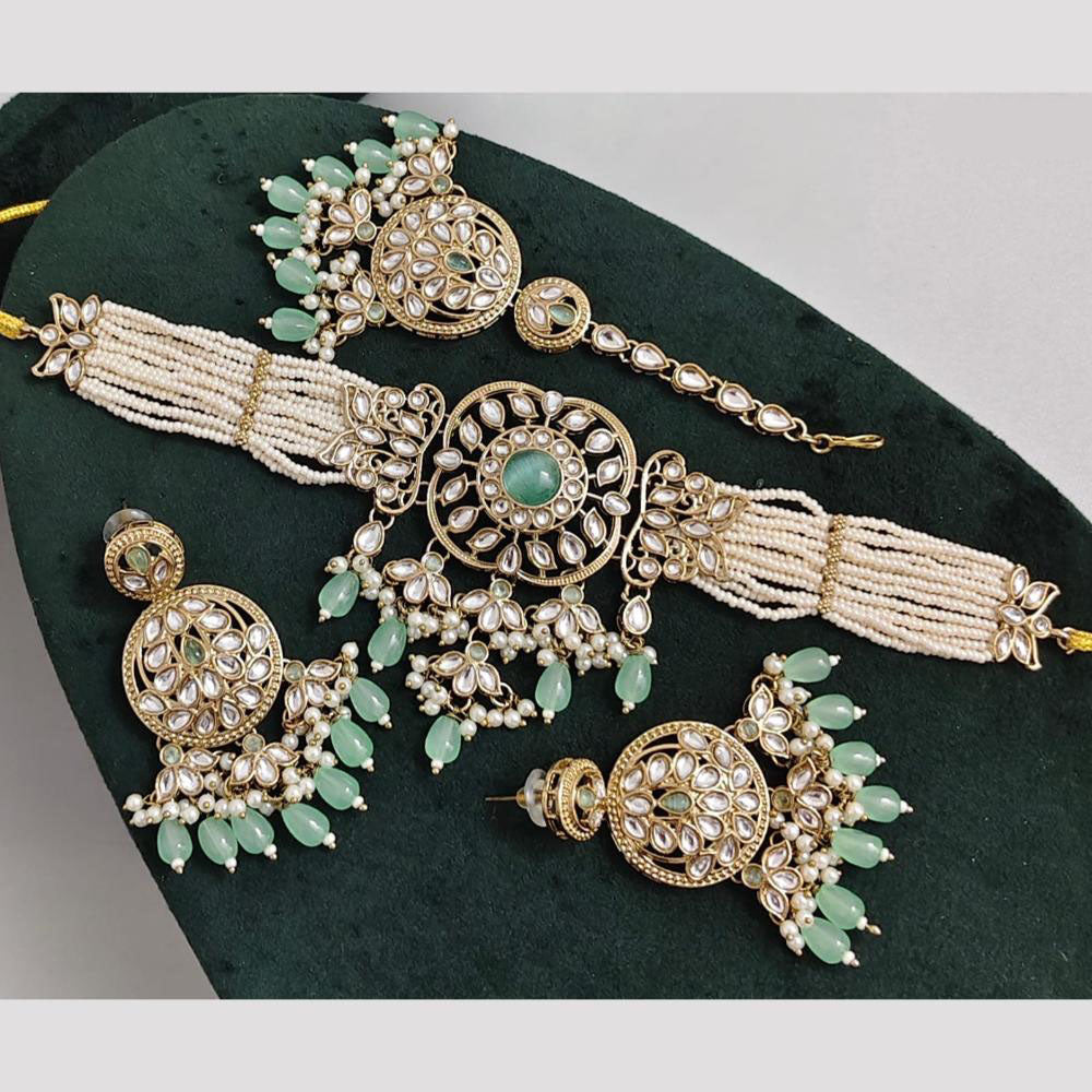 Rajwadi Collection Kundan Pearl And Beads Choker Necklace Set