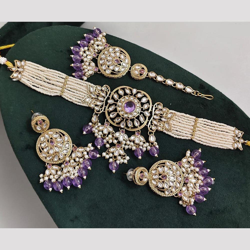 Rajwadi Collection Kundan Pearl And Beads Choker Necklace Set