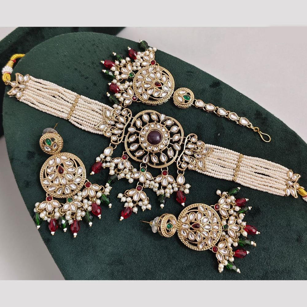 Rajwadi Collection Kundan Pearl And Beads Choker Necklace Set