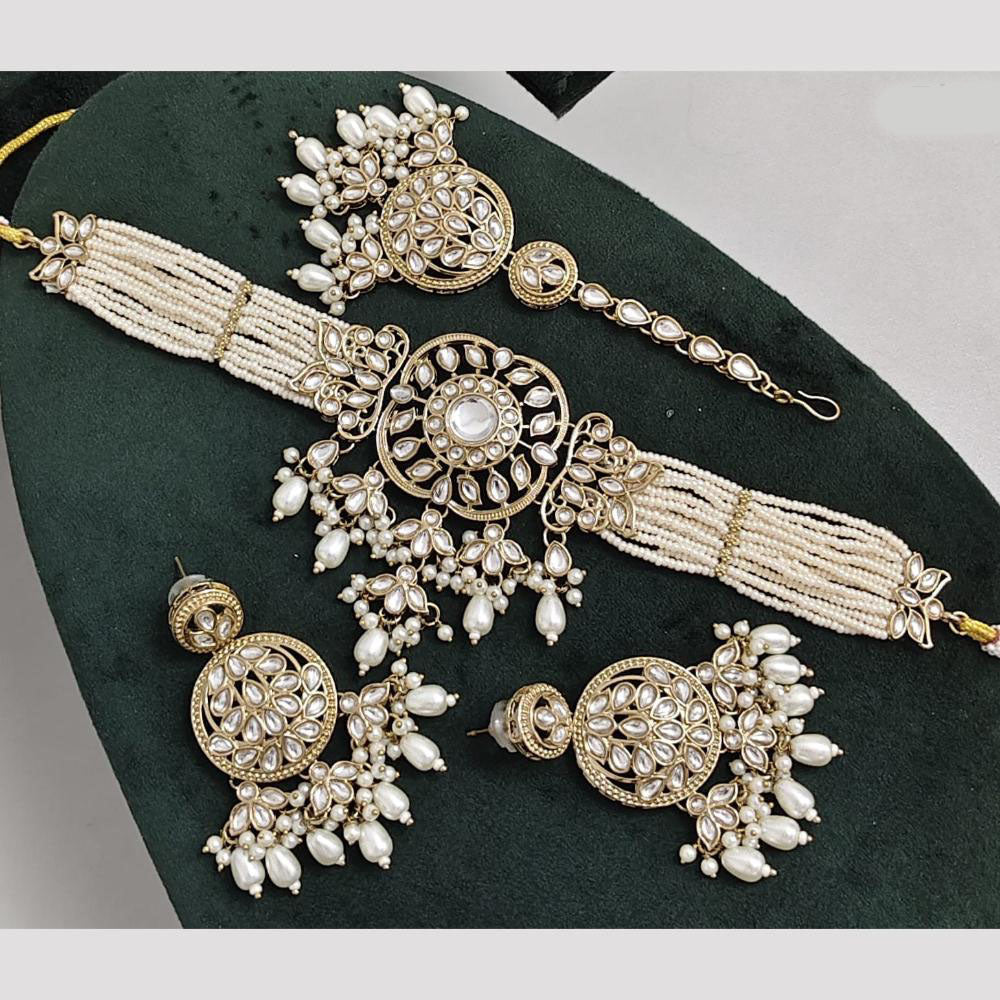 Rajwadi Collection Kundan Pearl And Beads Choker Necklace Set