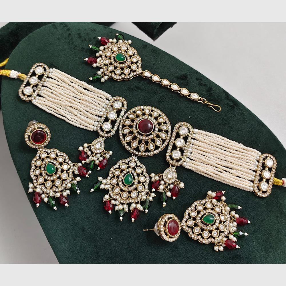 Rajwadi Collection Kundan Pearl And Beads Choker Necklace Set
