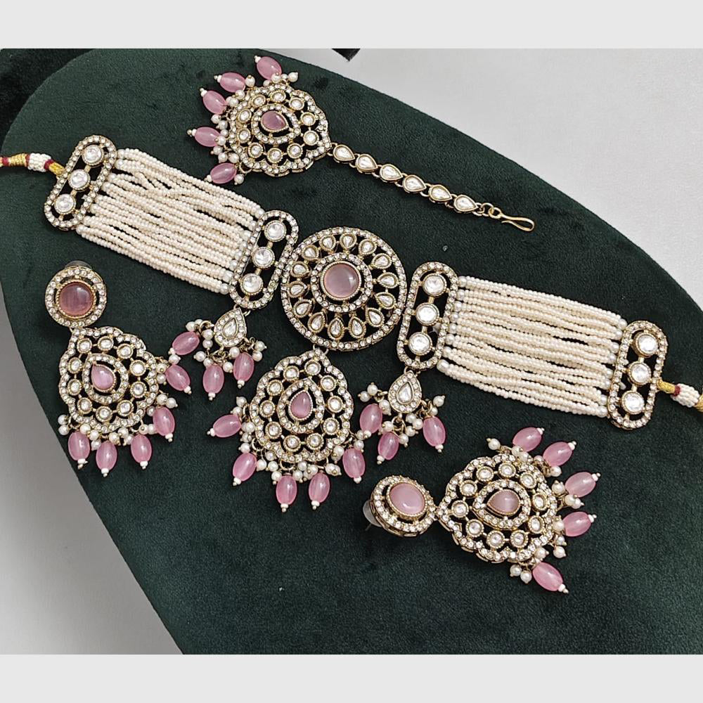 Rajwadi Collection Kundan Pearl And Beads Choker Necklace Set