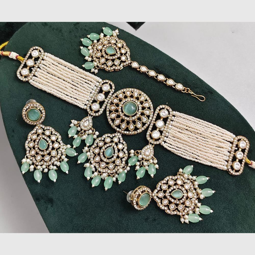Rajwadi Collection Kundan Pearl And Beads Choker Necklace Set