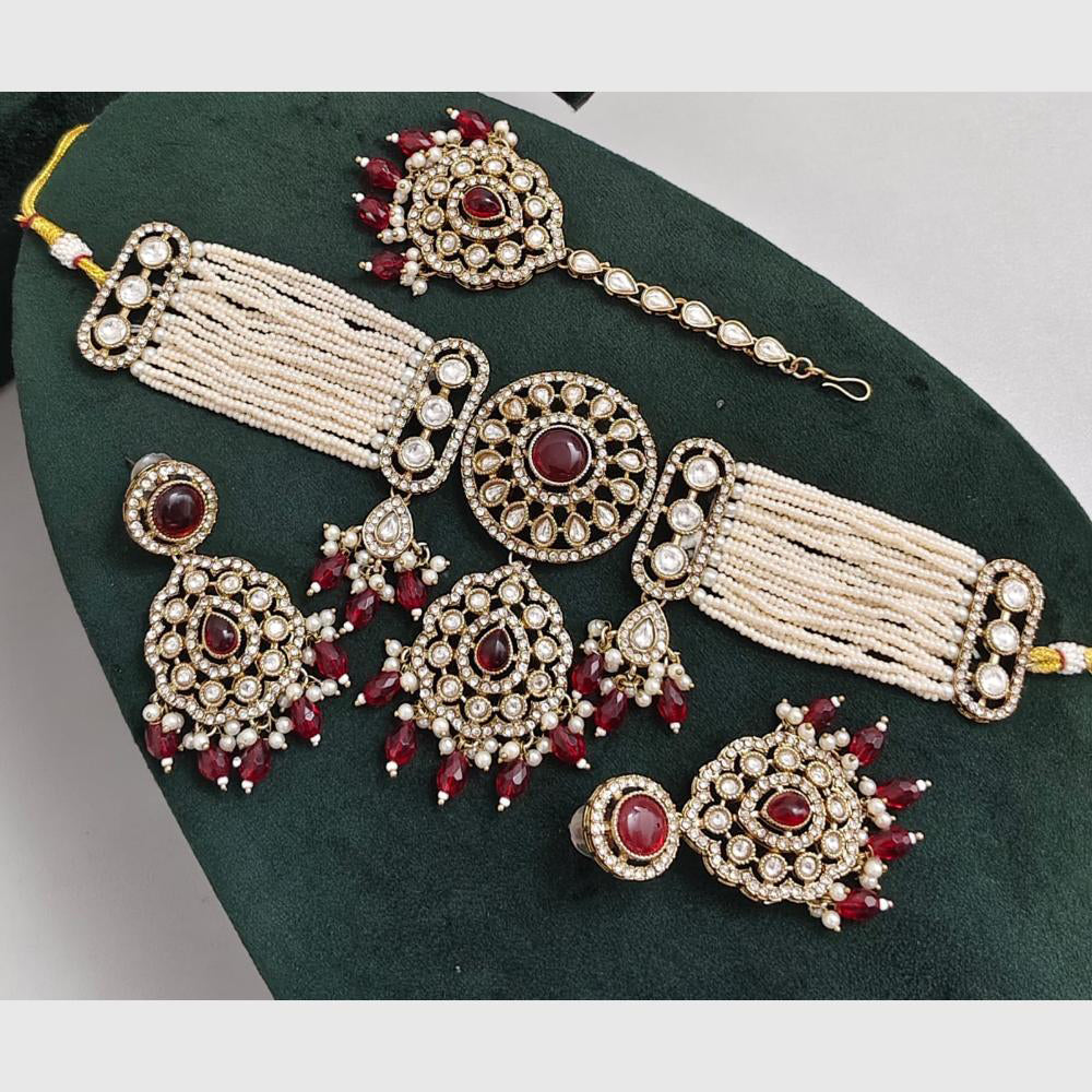 Rajwadi Collection Kundan Pearl And Beads Choker Necklace Set