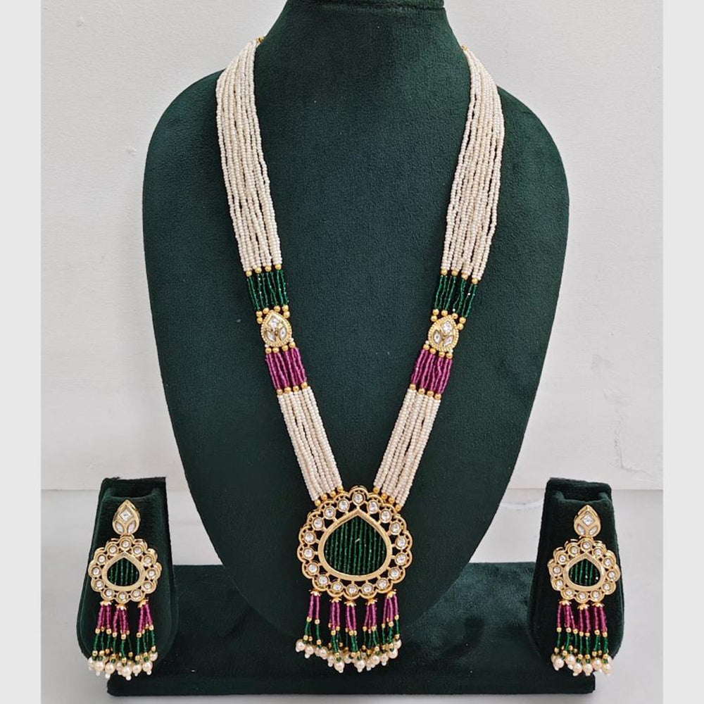 Rajwadi Collection Designer Kundan Stone Pearl Long Necklace Jewellery Set