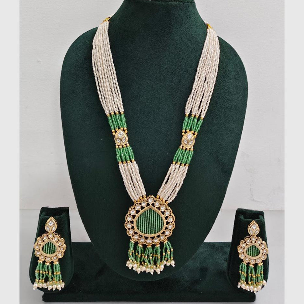 Rajwadi Collection Designer Kundan Stone Pearl Long Necklace Jewellery Set