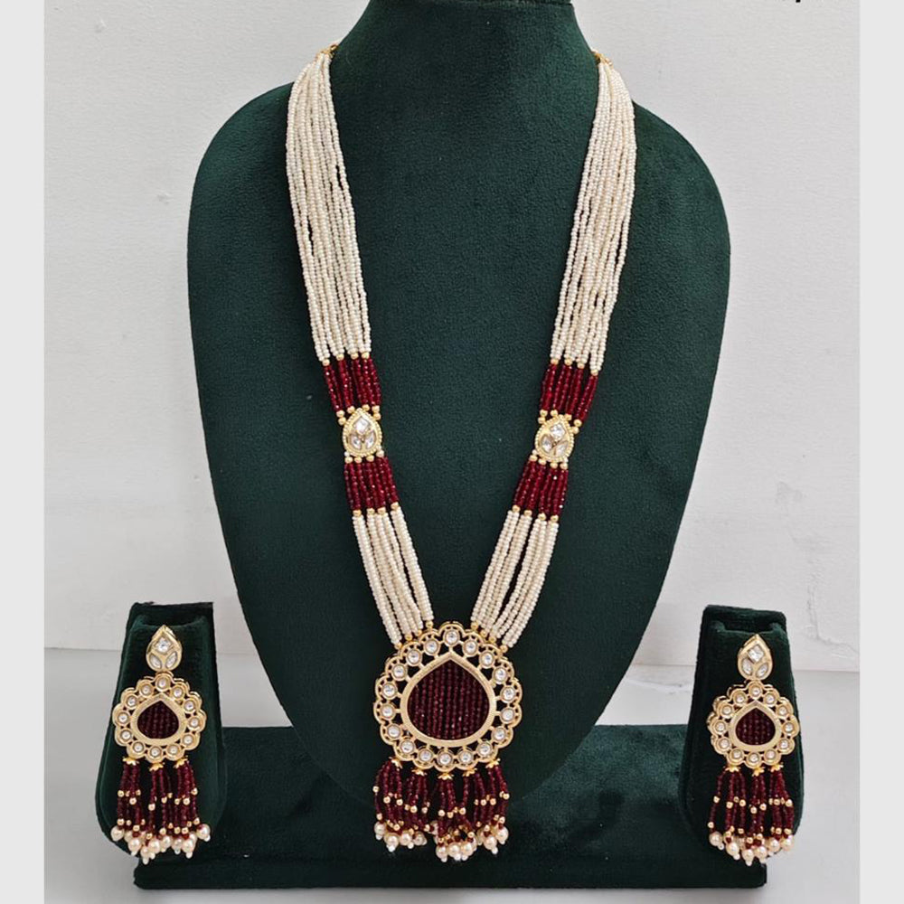 Rajwadi Collection Designer Kundan Stone Pearl Long Necklace Jewellery Set
