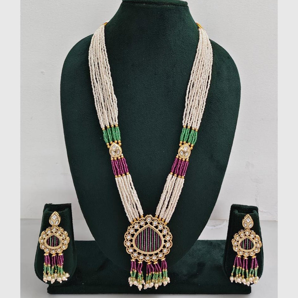 Rajwadi Collection Designer Kundan Stone Pearl Long Necklace Jewellery Set
