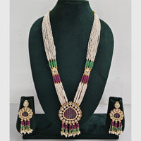 Rajwadi Collection Designer Kundan Stone Pearl Long Necklace Jewellery Set