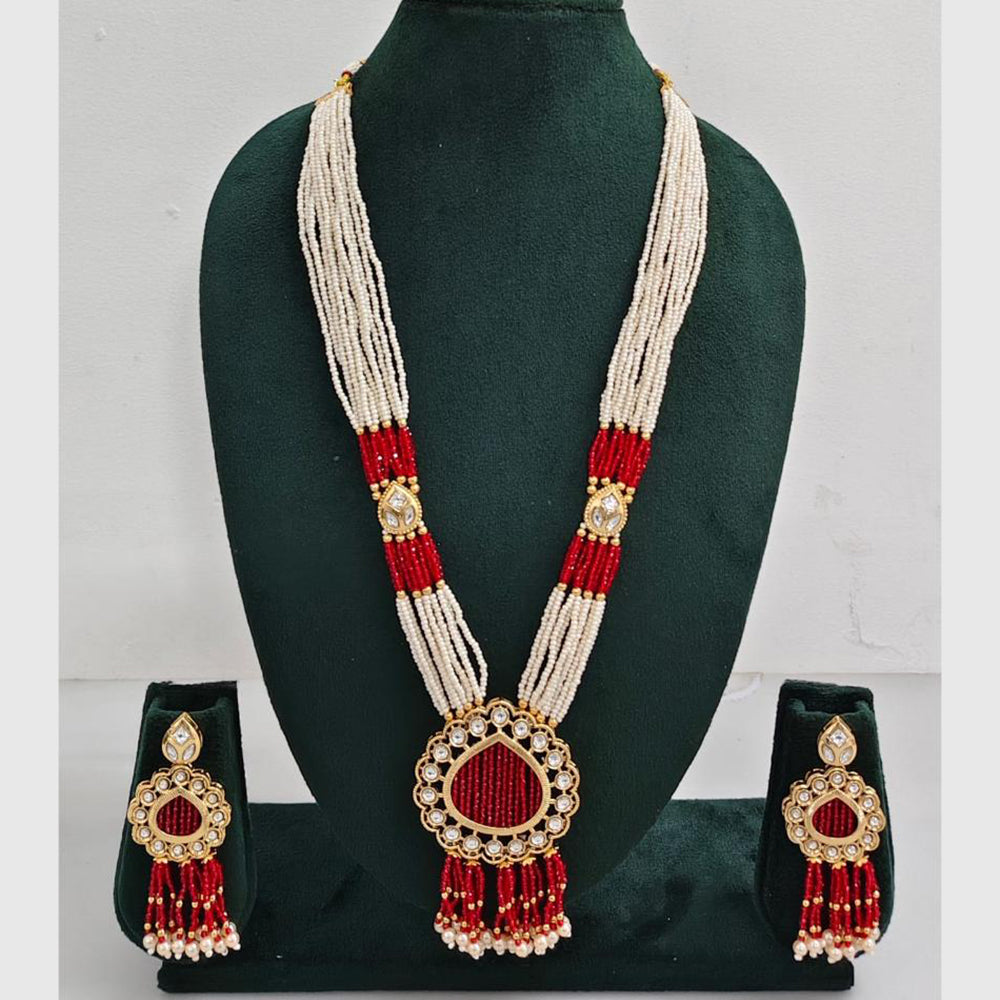 Rajwadi Collection Designer Kundan Stone Pearl Long Necklace Jewellery Set