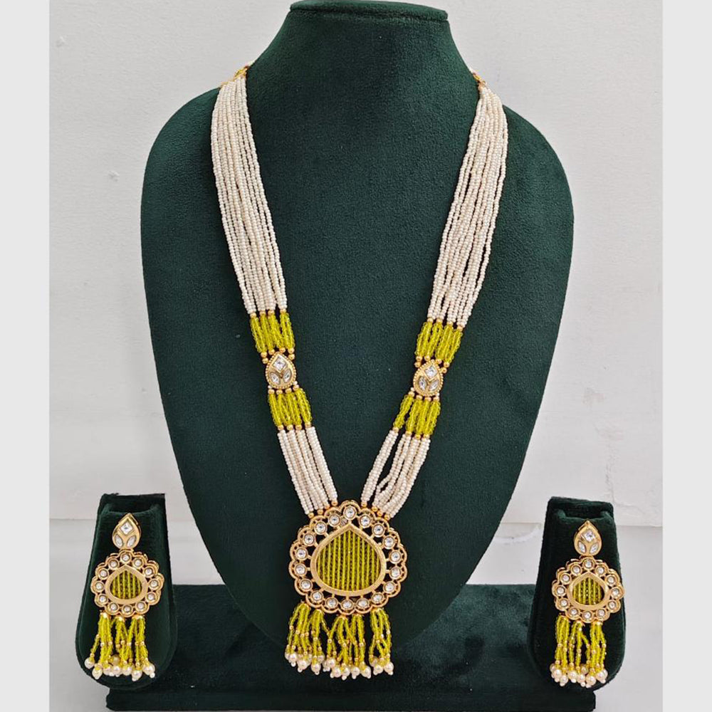 Rajwadi Collection Designer Kundan Stone Pearl Long Necklace Jewellery Set