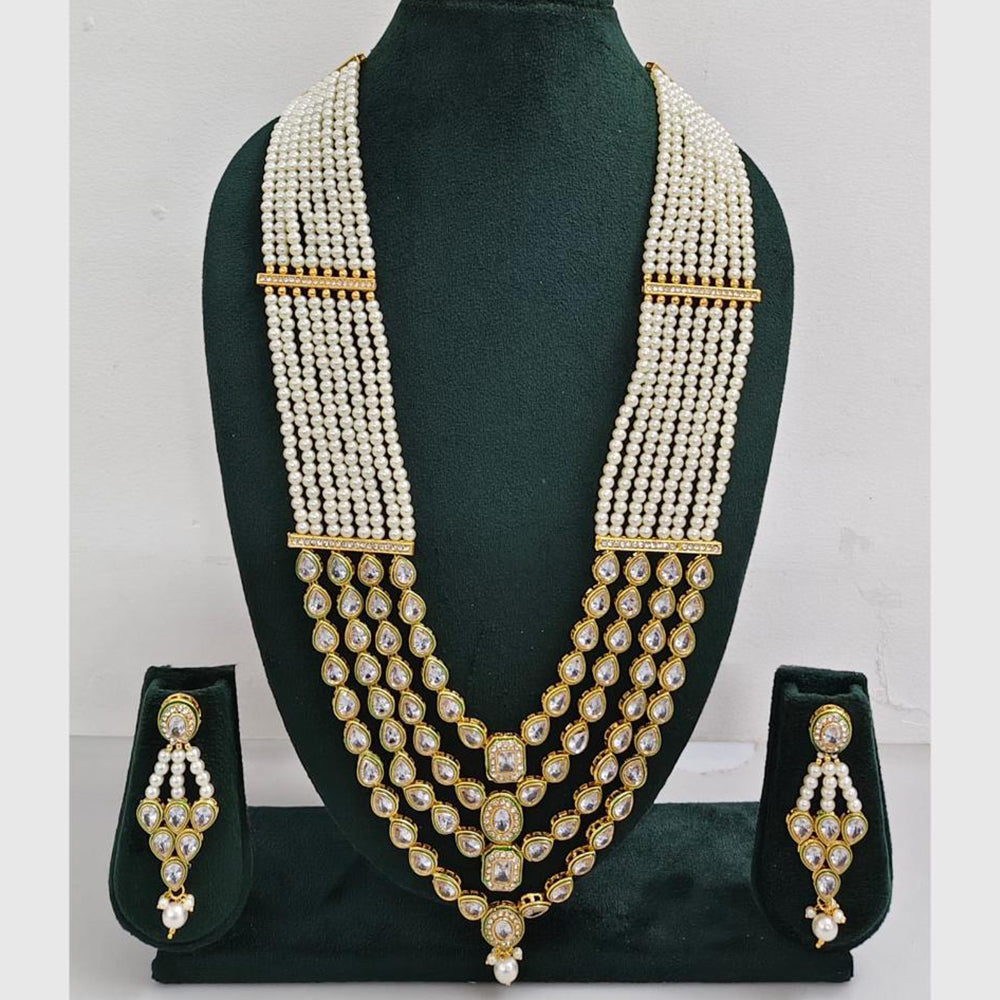 Rajwadi Collection Designer Kundan Stone Pearl Long Necklace Jewellery Set