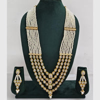 Rajwadi Collection Designer Kundan Stone Pearl Long Necklace Jewellery Set