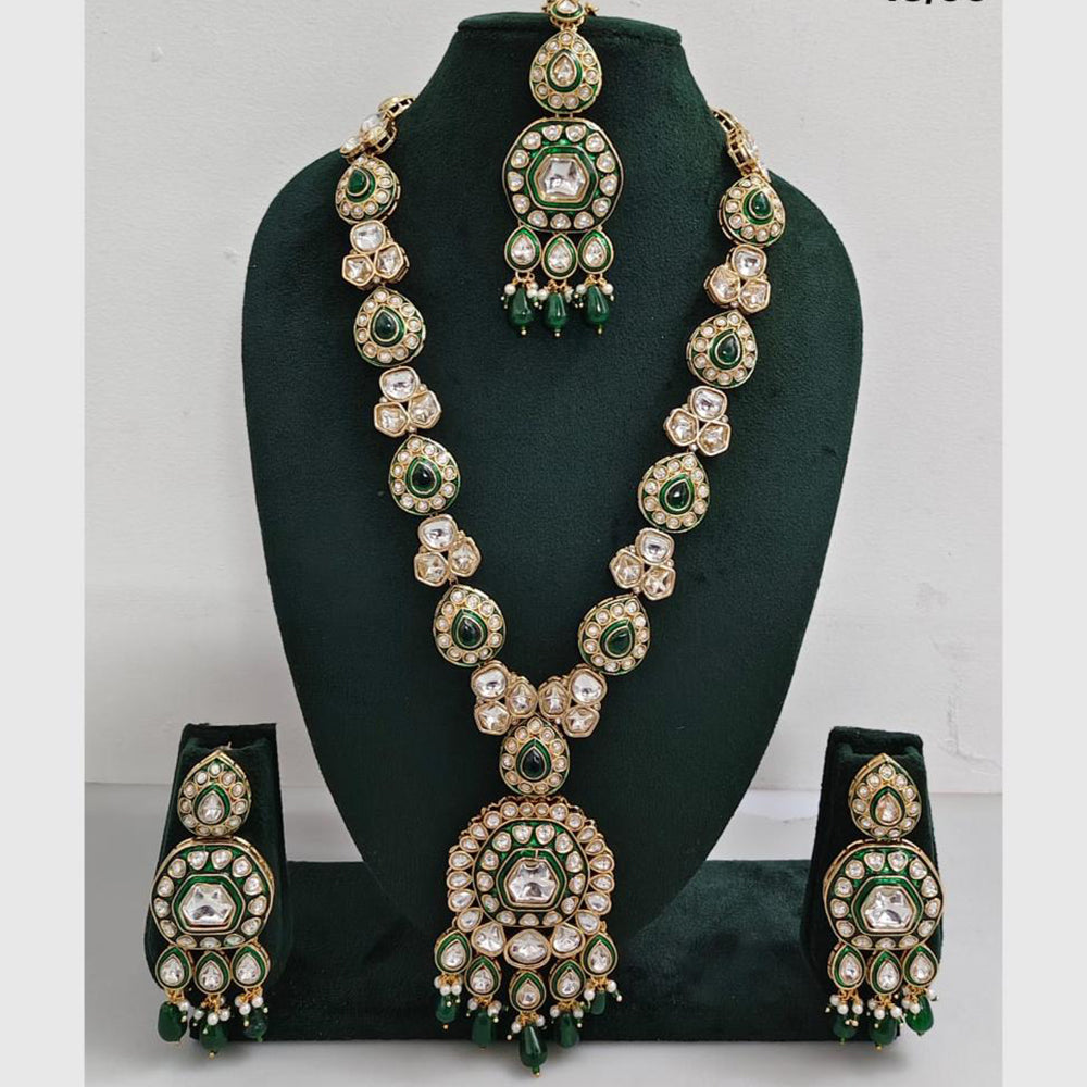 Rajwadi Collection Luxurious Heavy Kundan And Beads Meenakari Long Necklace Set
