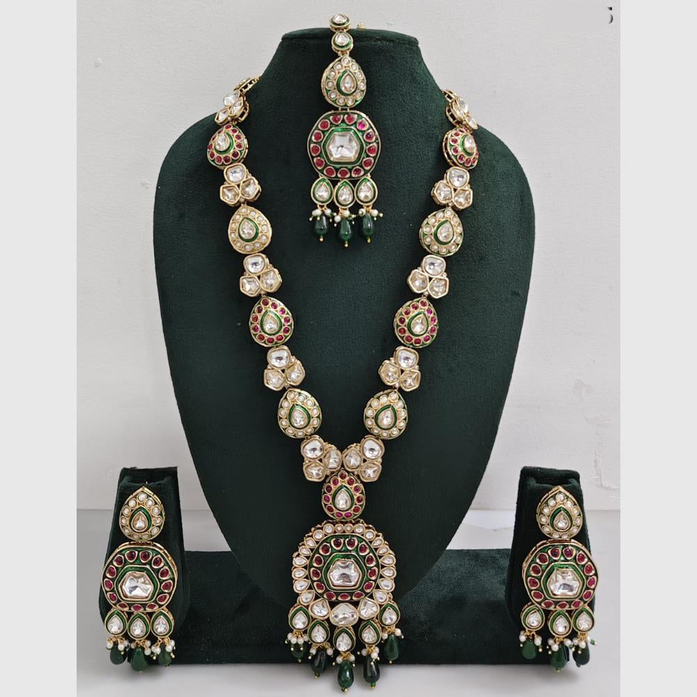 Rajwadi Collection Luxurious Heavy Kundan And Beads Meenakari Long Necklace Set
