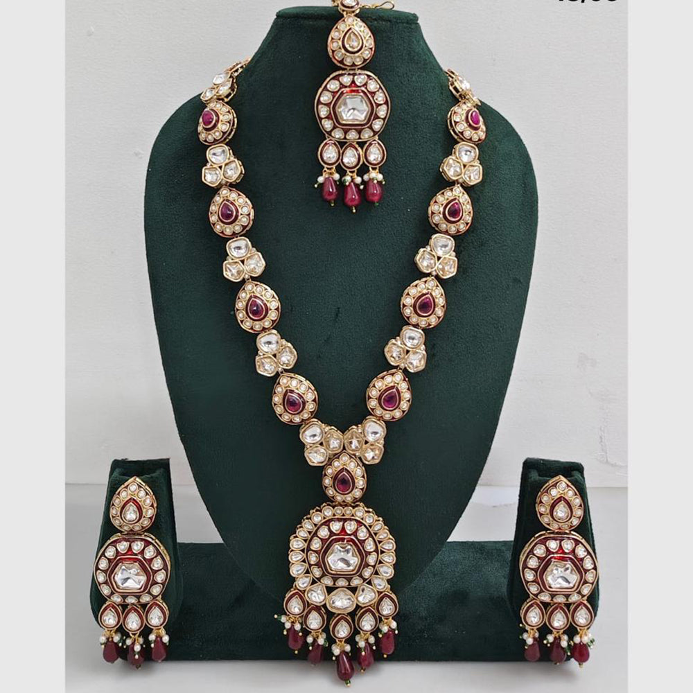 Rajwadi Collection Luxurious Heavy Kundan And Beads Meenakari Long Necklace Set