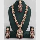 Rajwadi Collection Luxurious Heavy Kundan And Beads Meenakari Long Necklace Set