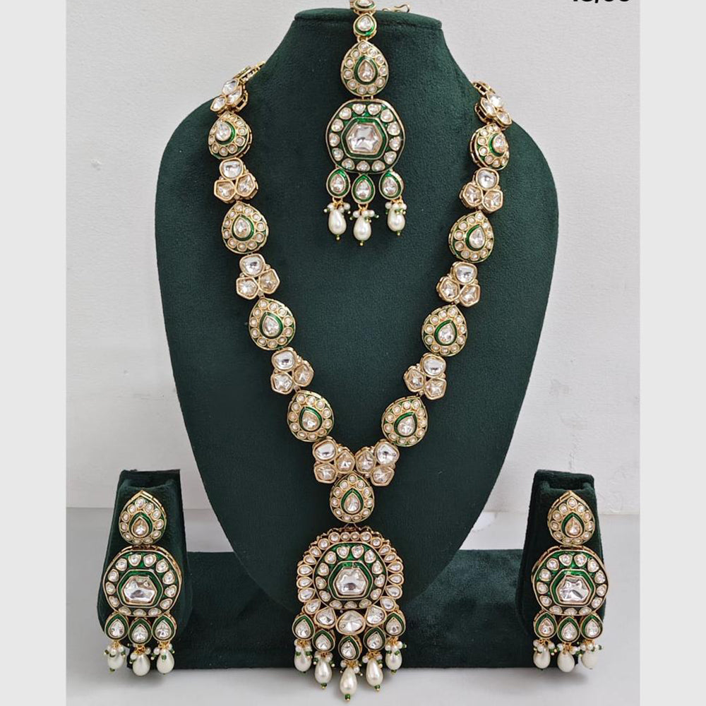 Rajwadi Collection Luxurious Heavy Kundan And Beads Meenakari Long Necklace Set