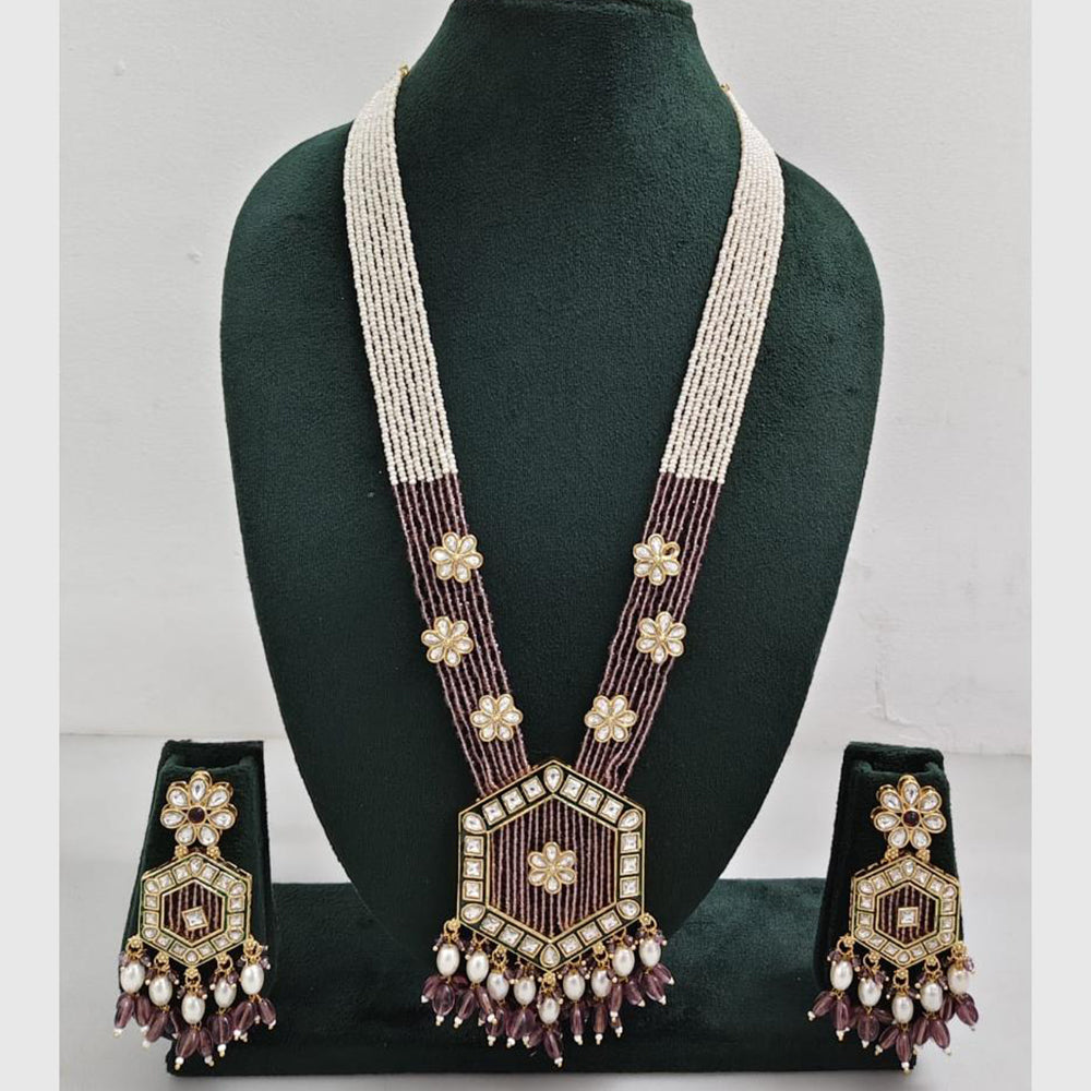 Rajwadi Collection Designer Kundan Stone Pearl Long Necklace Jewellery Set