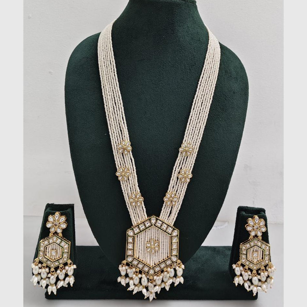 Rajwadi Collection Designer Kundan Stone Pearl Long Necklace Jewellery Set