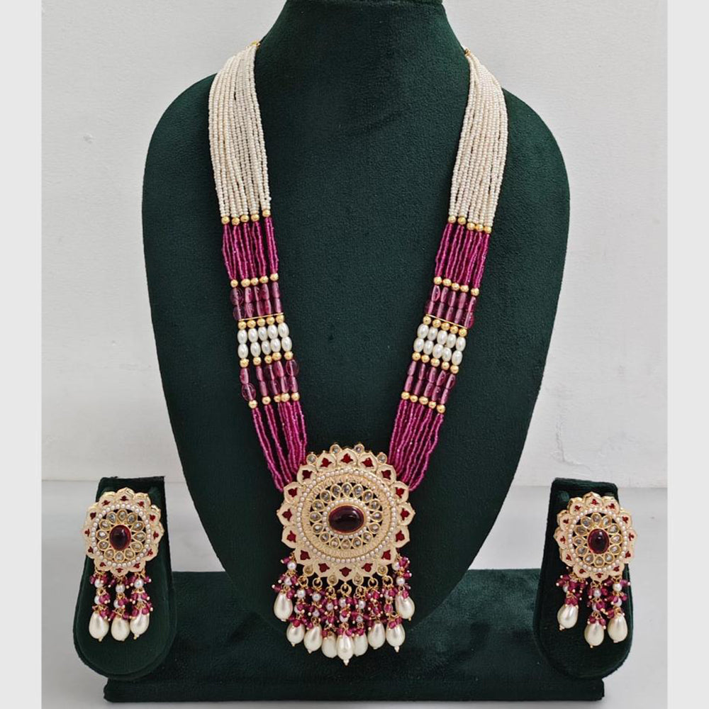 Rajwadi Collection Luxurious Crystal And Beads Meenakari Long Necklace Set