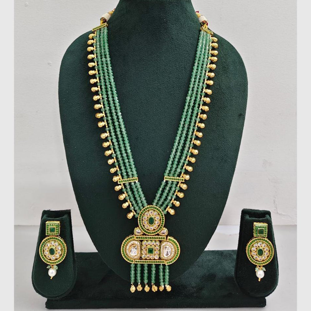 Rajwadi Collection Designer Crystal Stone Pearl Long Necklace Jewellery Set