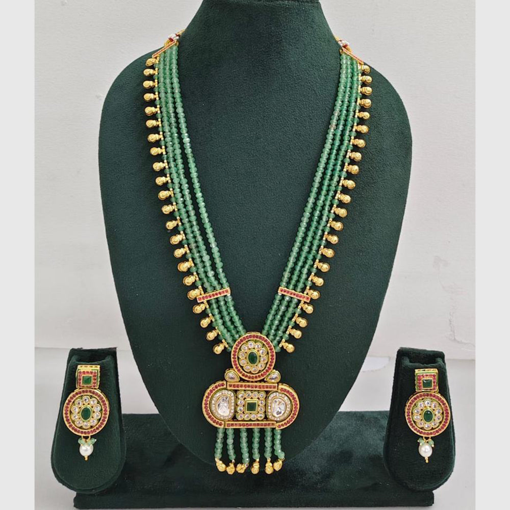 Rajwadi Collection Designer Crystal Stone Pearl Long Necklace Jewellery Set