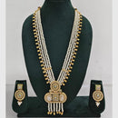 Rajwadi Collection Designer Crystal Stone Pearl Long Necklace Jewellery Set
