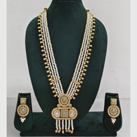 Rajwadi Collection Designer Crystal Stone Pearl Long Necklace Jewellery Set