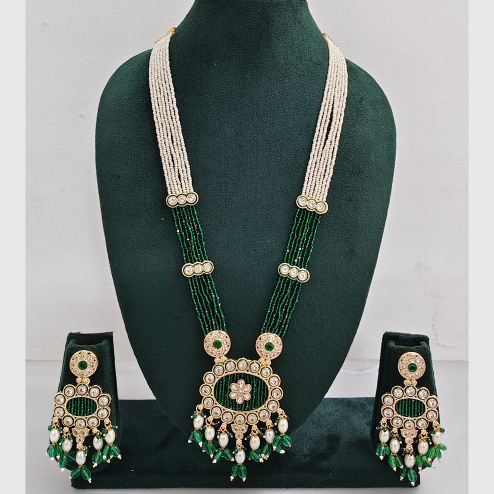 Rajwadi Collection Designer Crystal Stone Pearl Long Necklace Jewellery Set
