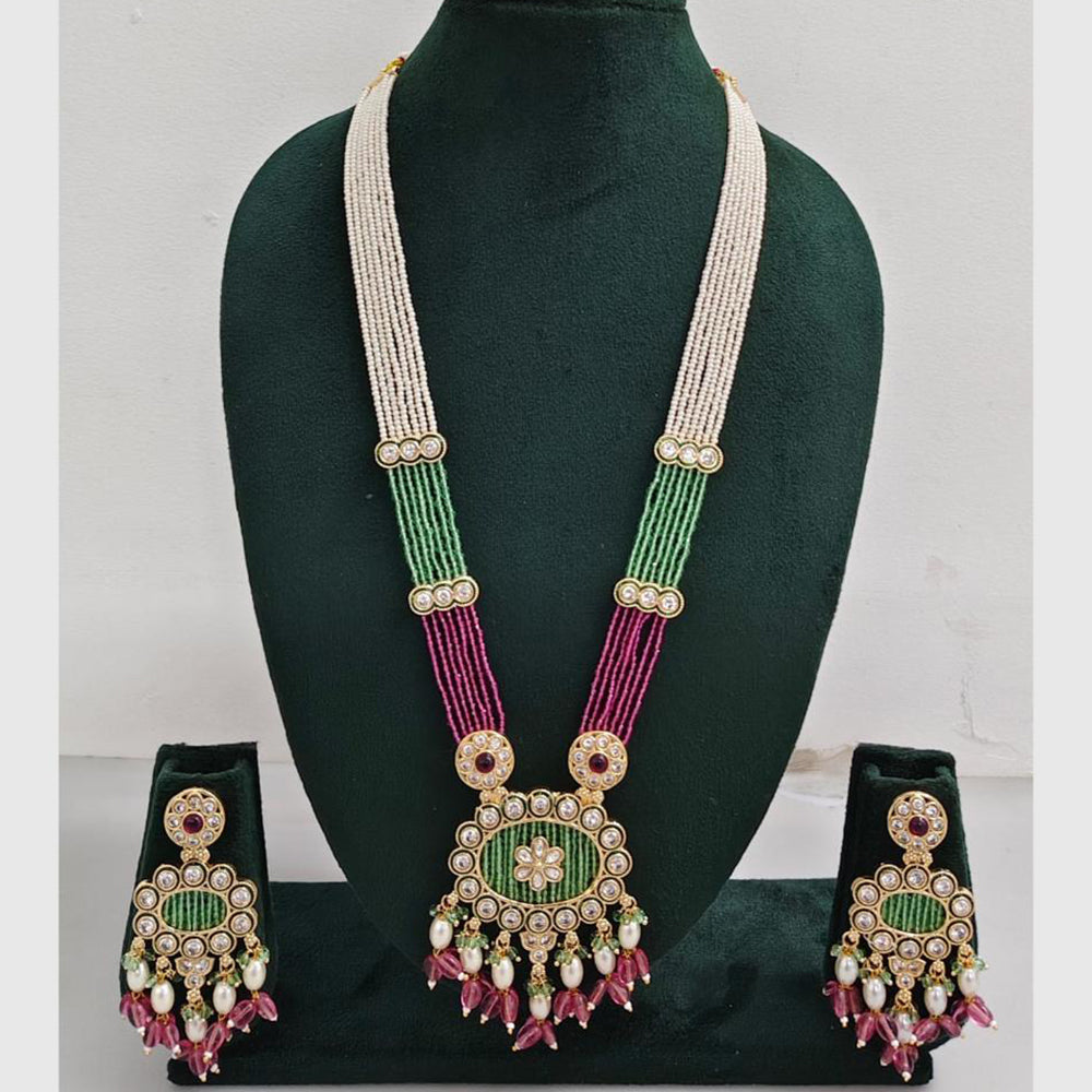 Rajwadi Collection Designer Crystal Stone Pearl Long Necklace Jewellery Set