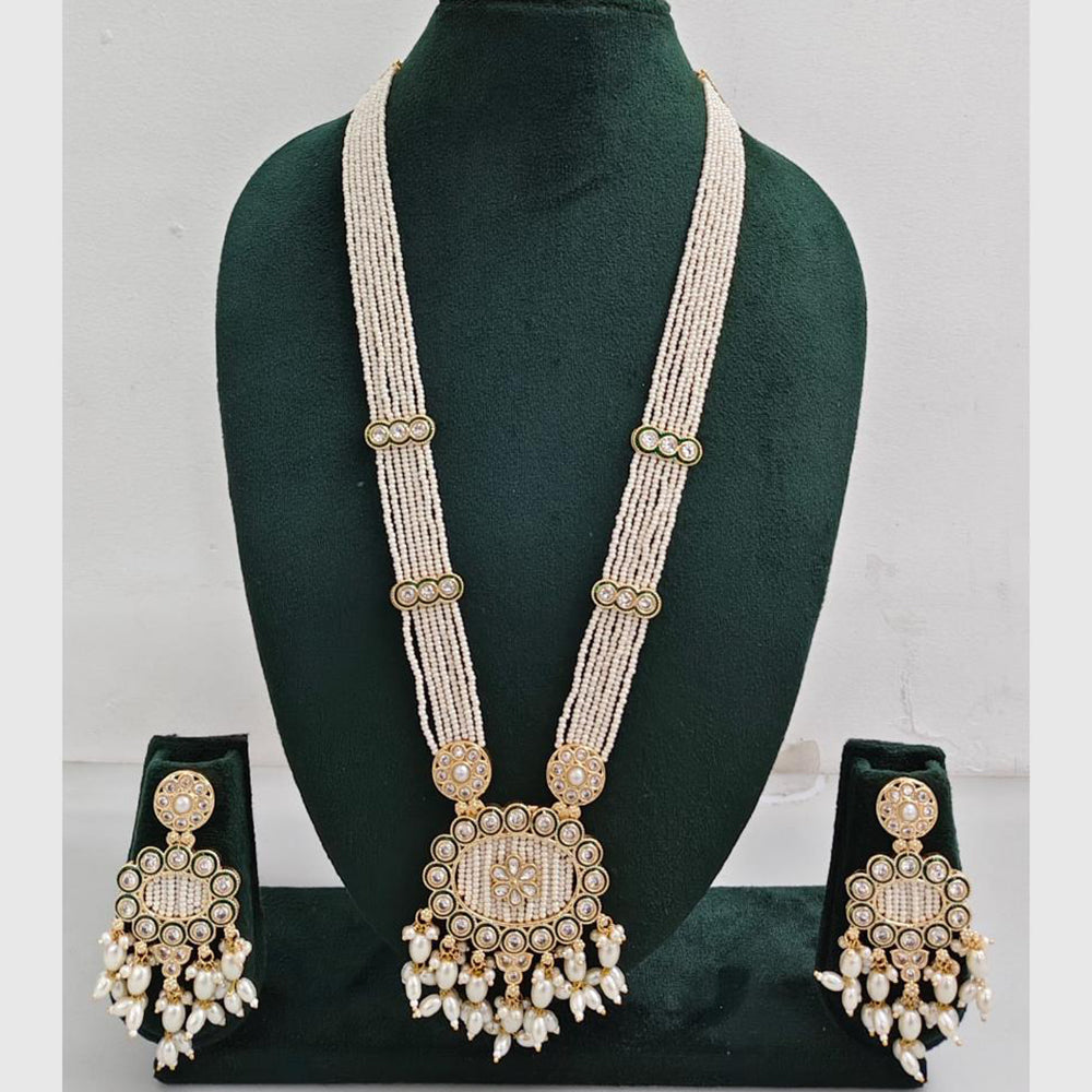 Rajwadi Collection Designer Crystal Stone Pearl Long Necklace Jewellery Set