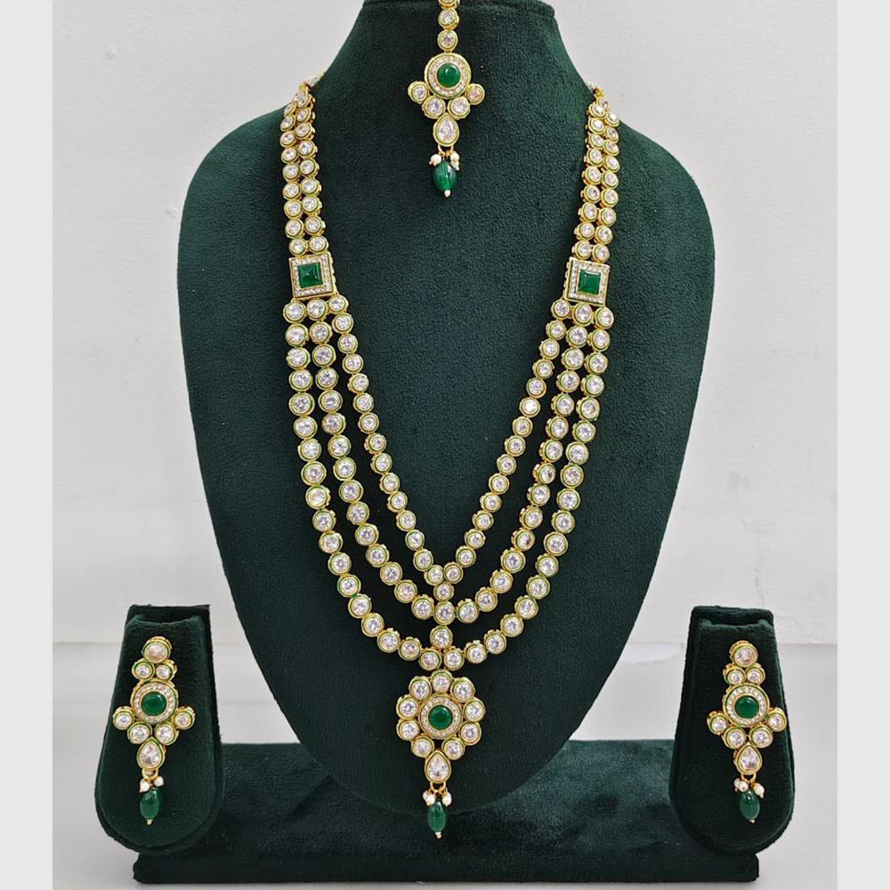 Rajwadi Collection Designer Crystal Stone Pearl Long Necklace Jewellery Set