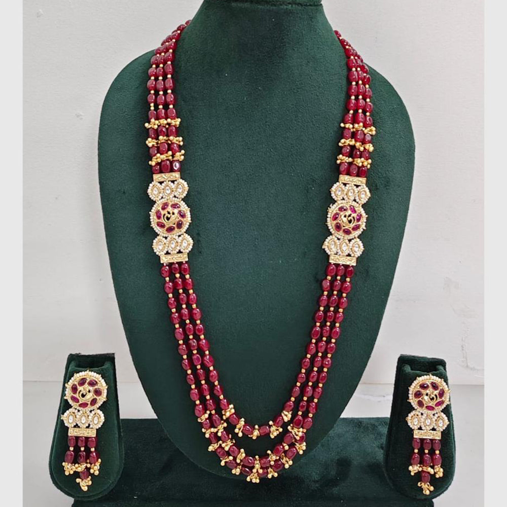 Rajwadi Collection Designer Kundan Stone Pearl Long Necklace Jewellery Set