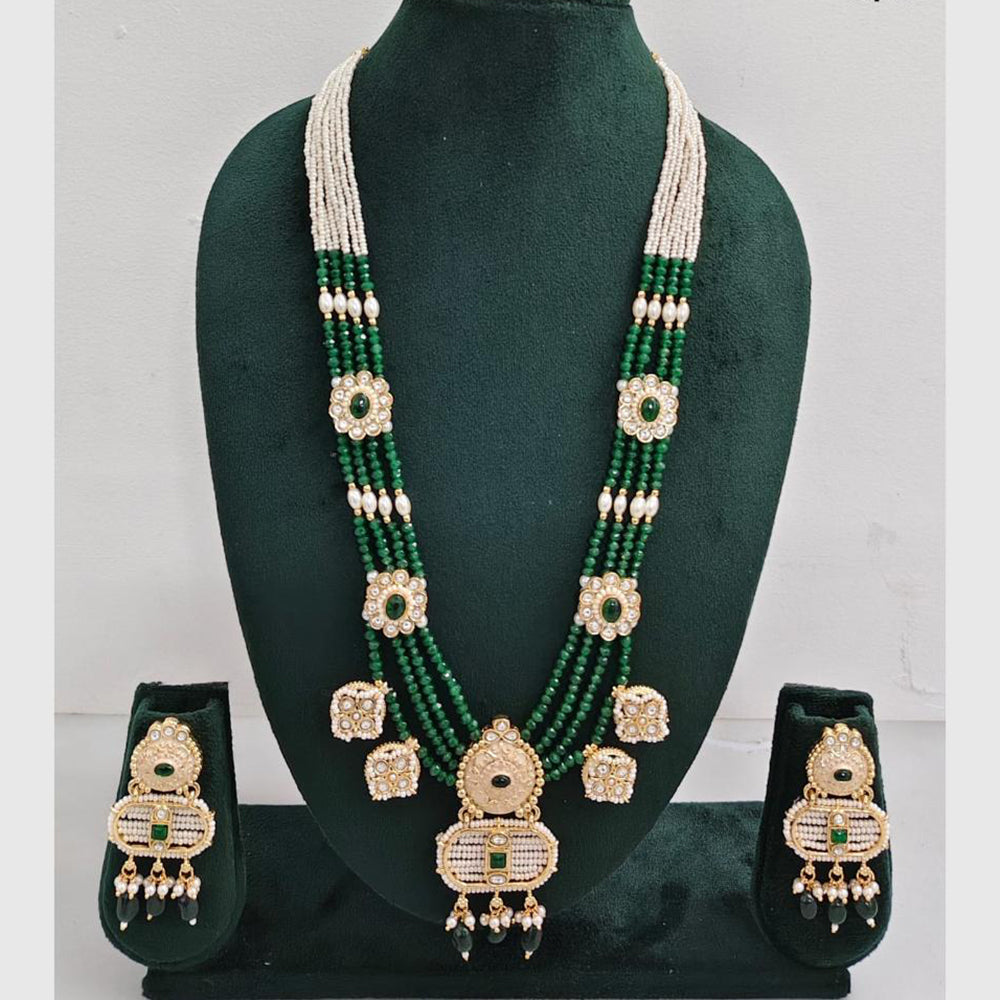 Rajwadi Collection Luxurious Crystal And Beads Meenakari Long Necklace Set