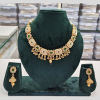 Rajwadi Collection Grand Look Pota Stone And Pearl Meenakari Necklace Set