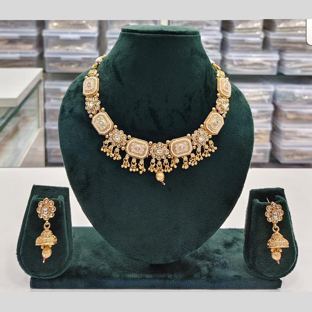 Rajwadi Collection Grand Look Pota Stone And Pearl Meenakari Necklace Set