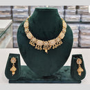 Rajwadi Collection Grand Look Pota Stone And Pearl Meenakari Necklace Set